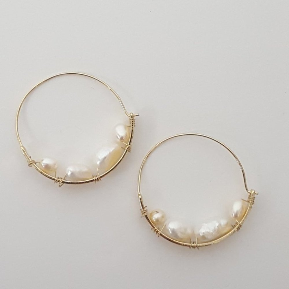 Earrings Pearl Hoop Minimalist Gold